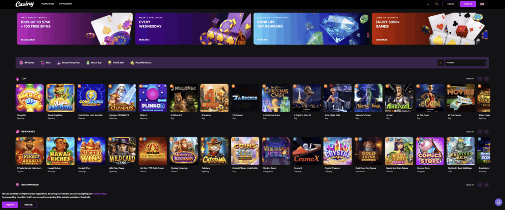 Comprehensive Casiny Casino Review Games, Bonuses, and Features